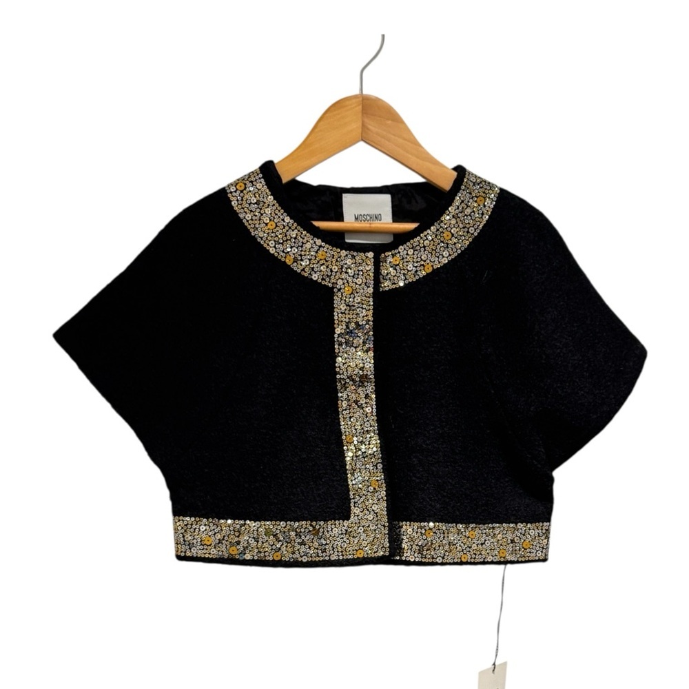 MOSCHINO Kid Black Boucle Jacket with Sequin Embellishments - size 6